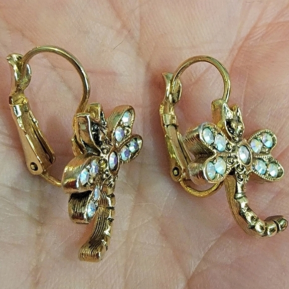 Kirks Folly Gold Dragonfly Pierced Earrings with Iridescent AB Crystal Accents - Picture 4 of 6